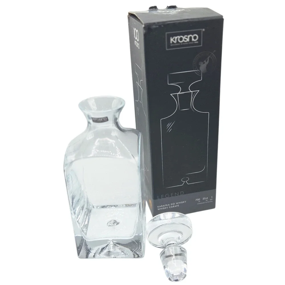 Krosno Glass Heavy Square Decanter‎ With Stopper Made In Poland 24.5oz 750ml NEW